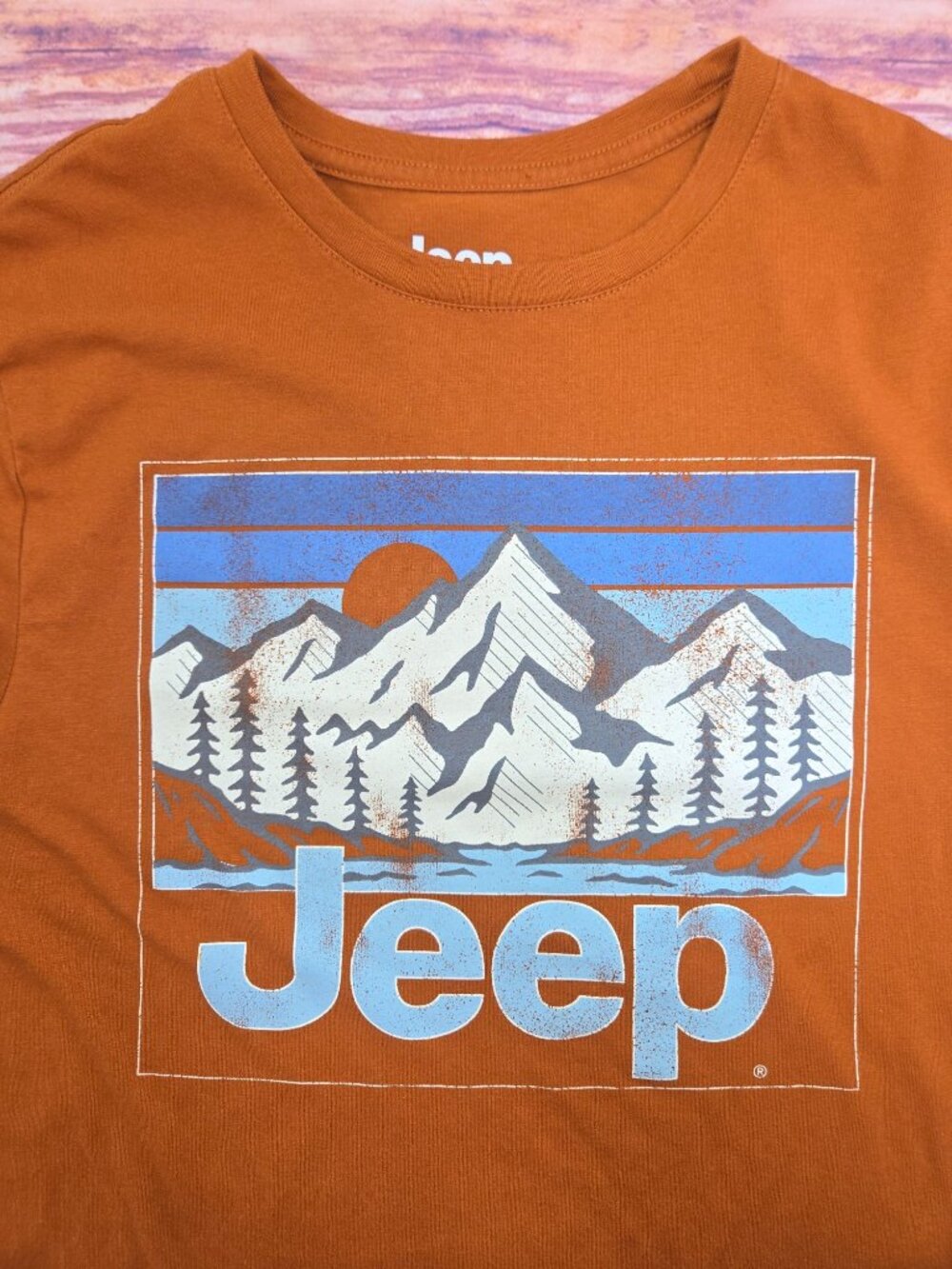 Jeep Unisex Graphic Mountain Rust T-Shirt Small